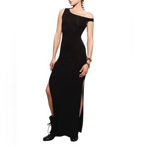 NWT New Black Double Slit Off Shoulder Maxi Dress Bamboo Jersey Punk Rock